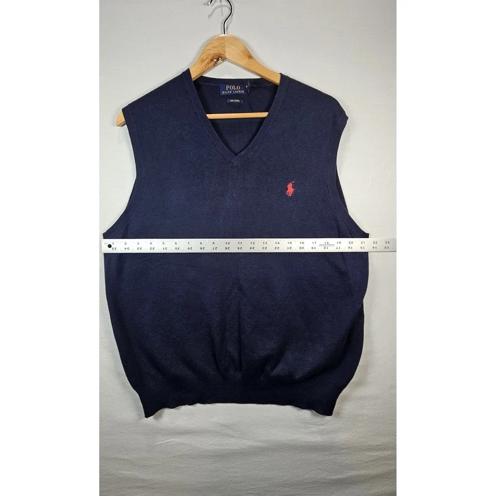 Polo Ralph Lauren XL Pima Cotton V Neck‎ Sweater Vest Navy Red Pony
